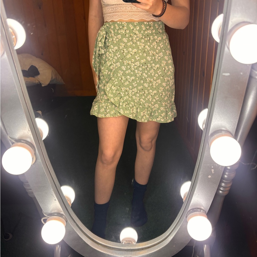SHEIN Green Floral Mini Skirt